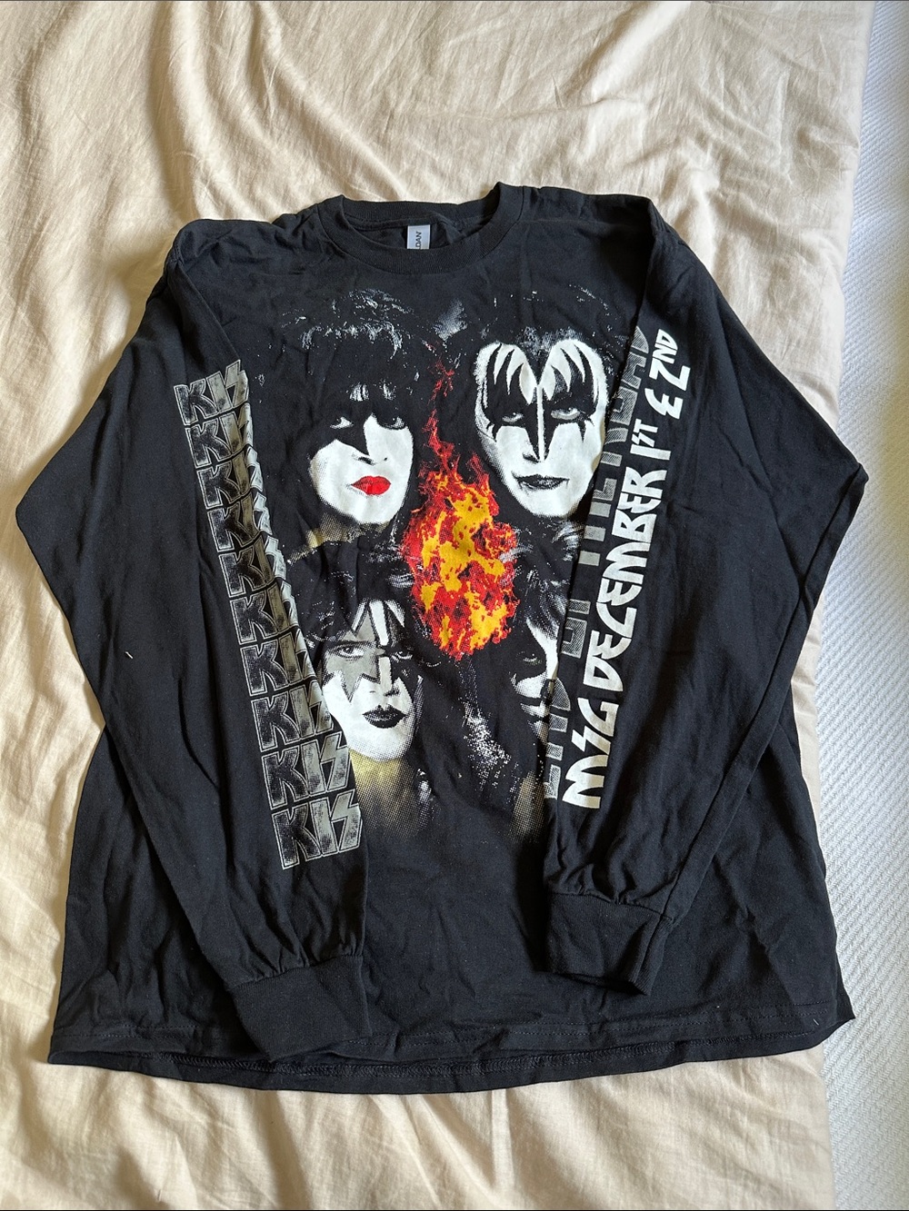 Gildan Black KISS Long Sleeve Tee with Flame Graphic
